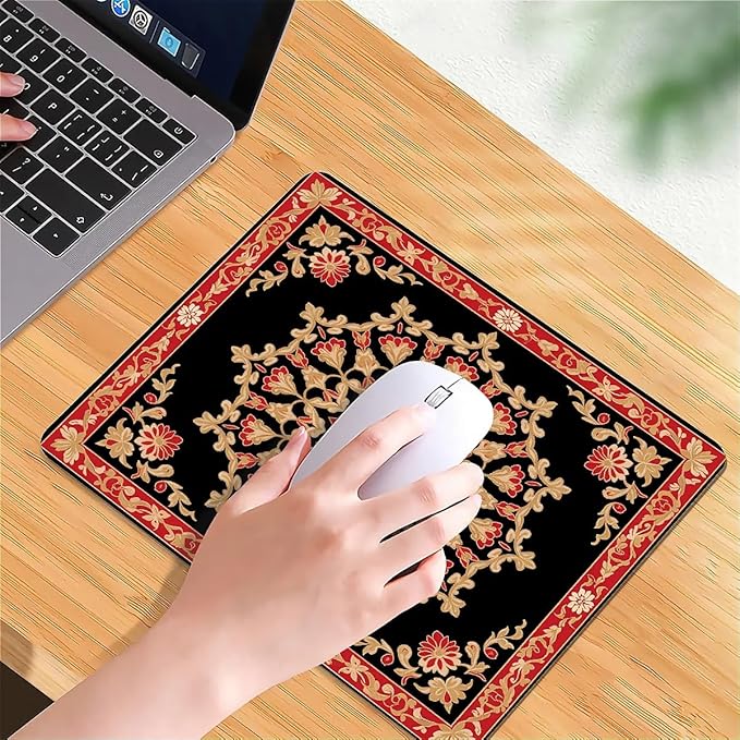 Square Mouse Pad Floral Carpet, Personalized Premium-Textured Custom Mouse Mat Design, Washable Mousepad Cloth, Non-Slip Rubber Base Computer Mouse Pads for Wireless Mouse