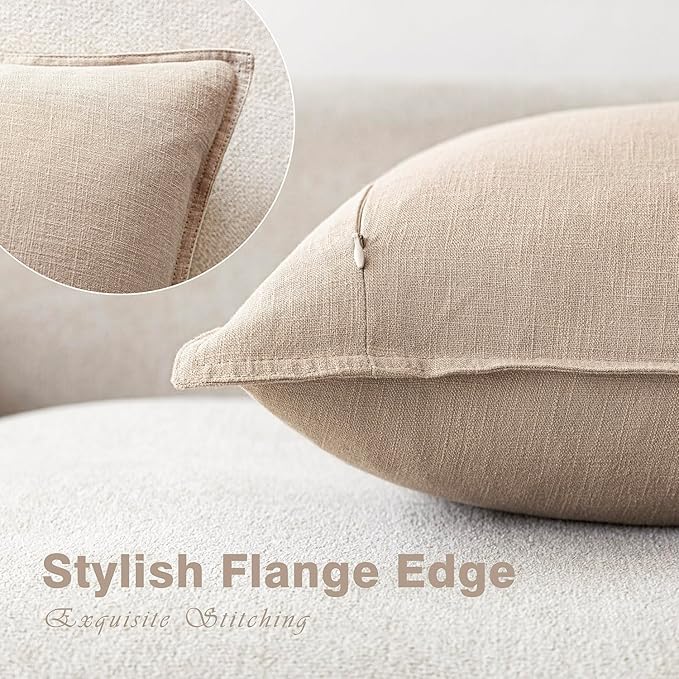 Foindtower Pack of 2, Decorative Linen Soild Throw Pillow Covers Soft Accent Cushion Case Farmhouse Neutral Pillowcase for Chair Couch Sofa Bedroom Living Room Home Decor 18 x 18 Inch Tan Beige