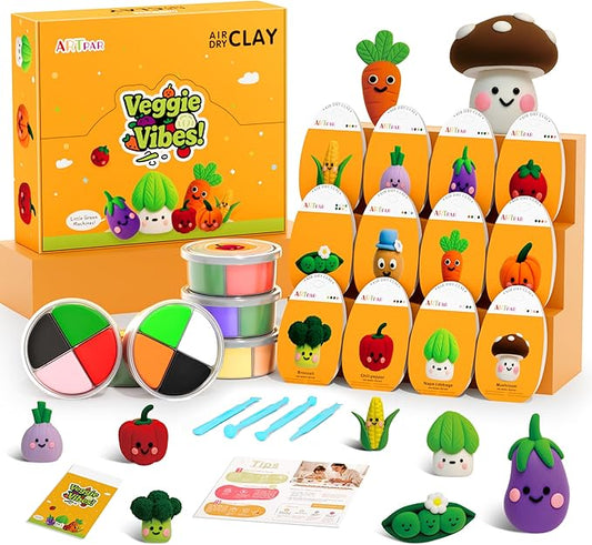 Air Dry Clay Kit for Kids - Vegetable Modeling Magic Clay Set, Soft & Non-Sticky with Tools & Tutorials, DIY Classroom Art Activities,School Crafts & Party Favors Birthday Festive Gifts