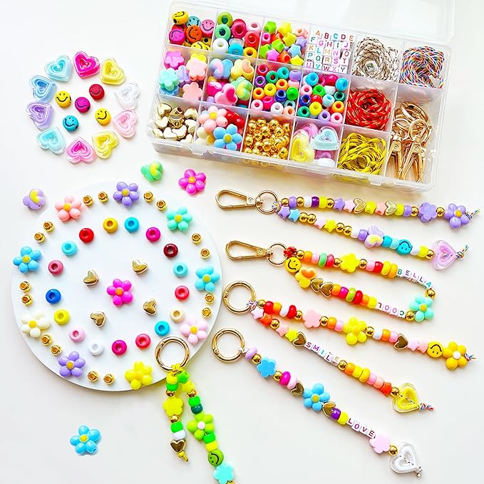 BOAJUNWU 492PCS Beaded Keychain Making Kit for Women,Acrylic Alphabet Bead Jewelry Making Kit Bag Charms DIY Key Chain Beads Supplies Crafts Accessoriess