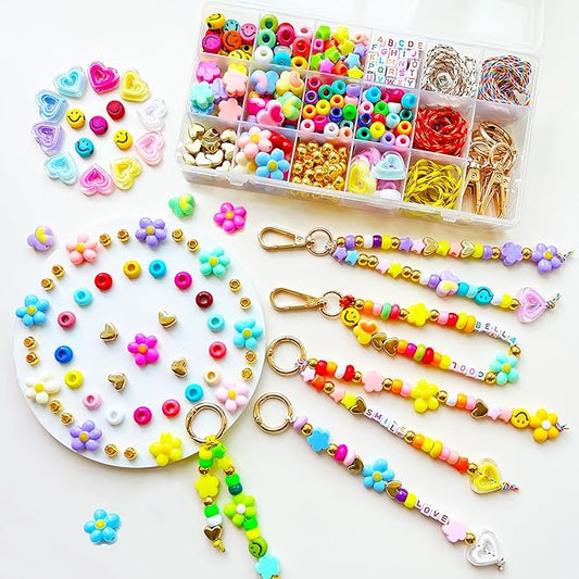 BOAJUNWU 492PCS Beaded Keychain Making Kit for Women,Acrylic Alphabet Bead Jewelry Making Kit Bag Charms DIY Key Chain Beads Supplies Crafts Accessoriess