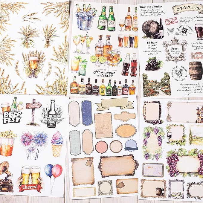 Bubble Feast Scrapbook Stickers, 20 Sheets Journaling Sticker, Junk Journal Supplies, Pre-Cut Aesthetic Scrapbooking for Adults, Decorative Ephemera Bullet Planner DIY Arts Craft Collage