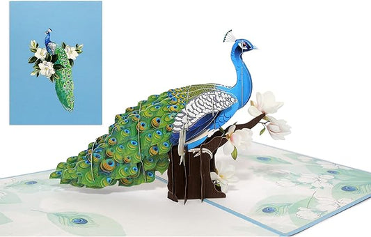 Elegant 3D Peacock Pop-Up Card – Handmade Greeting Card with Floral Perch & Vibrant Feathers – Perfect for Birthdays, Anniversaries, Thank You Notes & Special Occasions, A22
