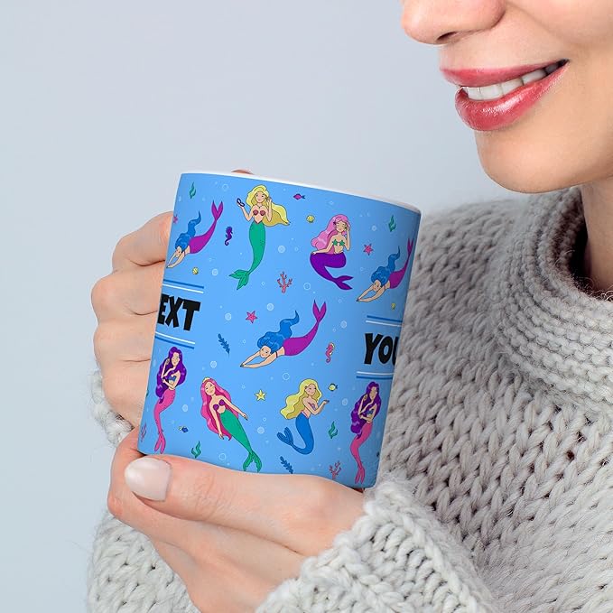 Personalized Mug for Kids - Mermaids - Custom Name/Text, Ceramic Hot Chocolate/Cocoa/Coffee Cup for Girls, Birthday/Christmas/Holiday Gift - 15 oz, Pink Handle