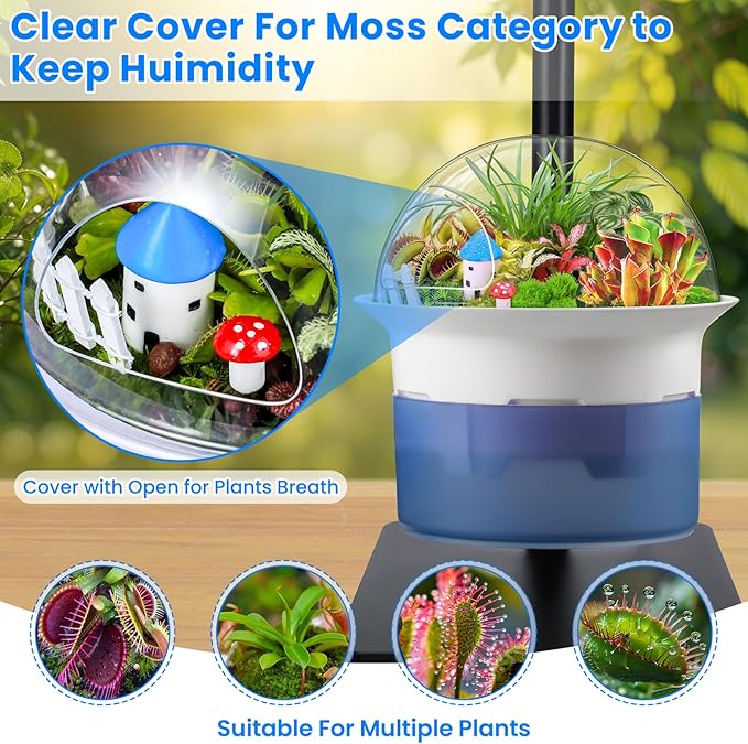 Large Plant Venus Fly Trap Terrarium Kit with Grow Light Timer&Metal Stand, African Violet Pots Self Watering Planter for Herbs,Carnivorous Plants,Valentine Gardening Gifts for Mom Women Garden Lover