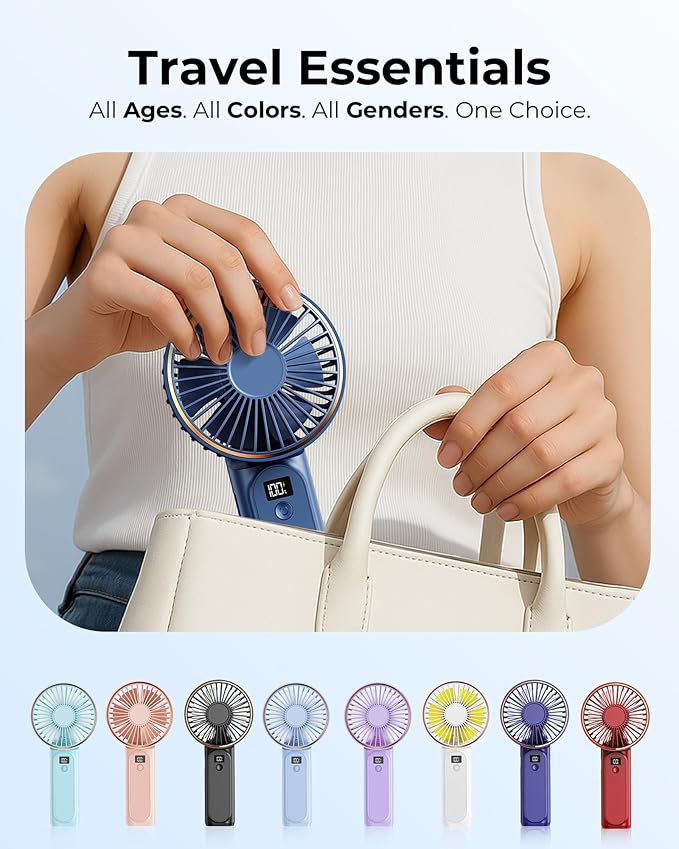 Portable Handheld Fan, Portable Fan Rechargeable, 4000mAh, 180° Adjustable, 6 Speed Wind, Display Electricity in Real Time, USB Rechargeable Foldable F an, Quiet Personal Fan with Power Bank