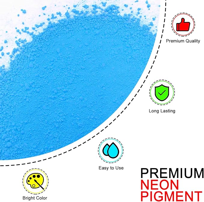Matio Neon Pigment Powder, 1.8oz/ 50g Neon Blue Highly Fluorescent Nail Powder Iridescent Mica Powder for Epoxy Resin, Soap Making, Candle Dye, Bath Bomb, Nails, Tumblers, Slime, Painting, DIY Crafts