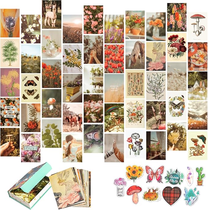 Artivo Aesthetic Wall Collage Kit, Cottagecore & Boho Nature Posters, Bedroom Decor for Teen Girls, 50 Set 4x6 inch