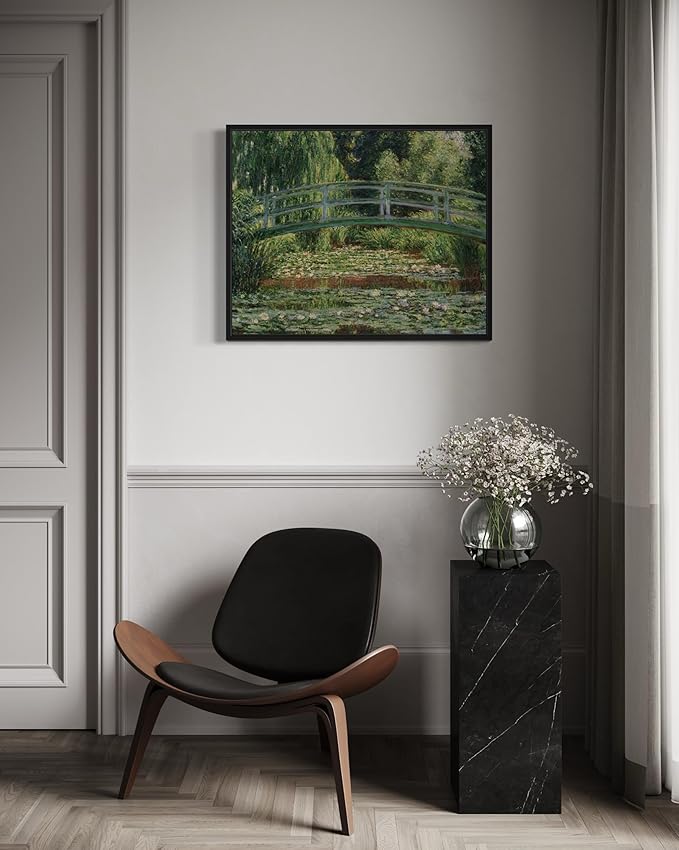 The Japanese Footbridge Claude Monet Wall Art Print Poster, Impressionist Painting Wall Art Wall Decor, for Bedroom and Living room Bathroom Decor 115 (The Japanese Footbridge, 8 x 10 inches, Black Frame)