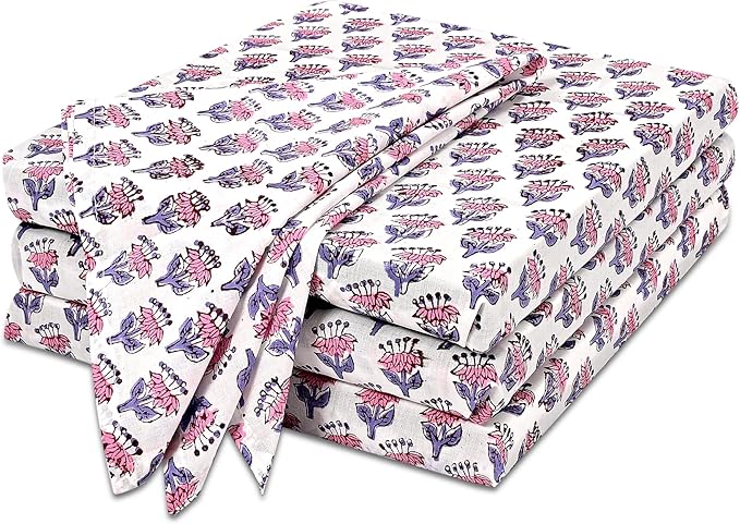 CPC Cloth Napkins 100% Cotton Set of 4 Reusable Napkins, Indian Block Print Toile Floral Dinner Napkin, Fall Thanksgiving Christmas Holiday Party Gift - Soft Absorbent Napkin, 18"x18" Pink Sapphire