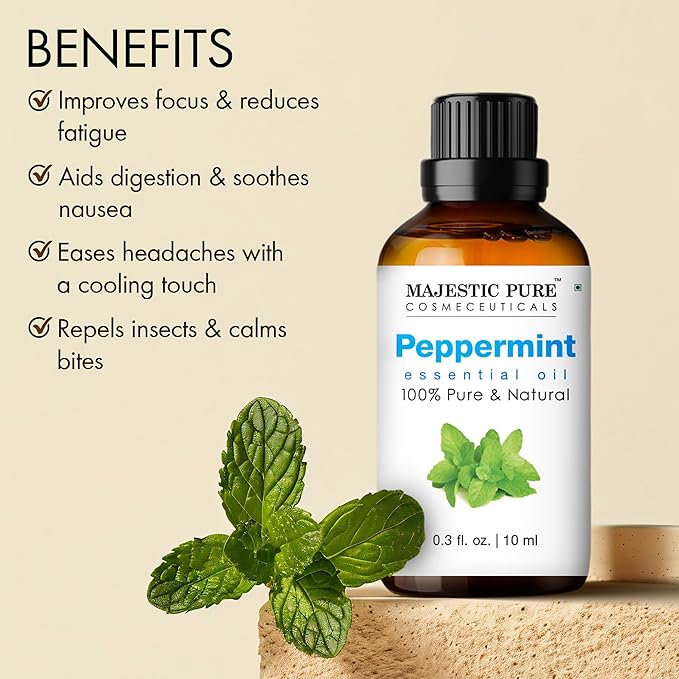 Majestic Pure Peppermint Essential Oil - 100% Pure Peppermint Oil for Aromatherapy, Massage & Topical Uses, Perfect for Diffuser & Essential Oil Diffuser - 0.3 fl. oz