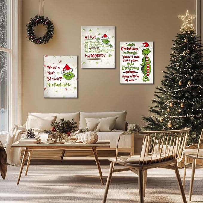 Christmas Canvas Wall Art Decor - “Maybe Christmas Means a Little Bit More” Holiday Quote Decor - 16x20 inch Whimsical Festive Wall Decoration for Room or Office - Premium Quality Canvas Print