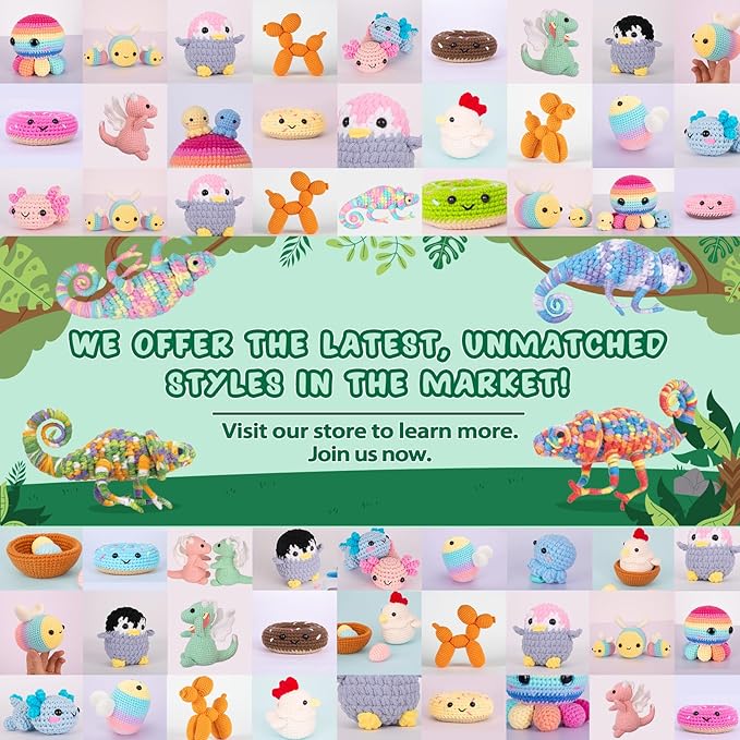 Crochetta Crochet Kit for Beginners, Crochet Starter Kit w Step-by-Step Video Tutorials, Beginner Crochet Kit for Adults Kids Women Men Complete Kit Included (4 Chameleons Family)