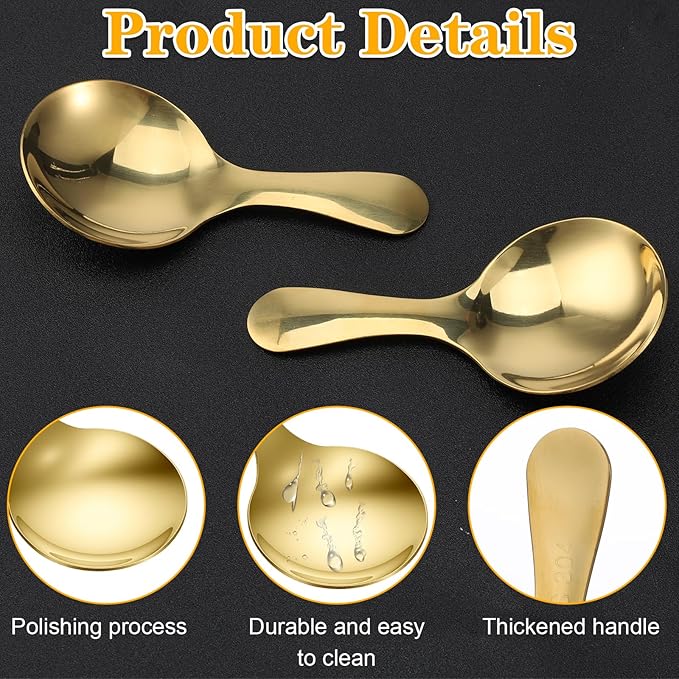 4PCS Mini Scoop Spoons, Stainless Steel Material with Short Handle, Suitable for Small Coffee, Candy, Salt, Sugar, Spice, Condiments and Dessert, Fit Canisters and Candy Buffet Use(Gold)