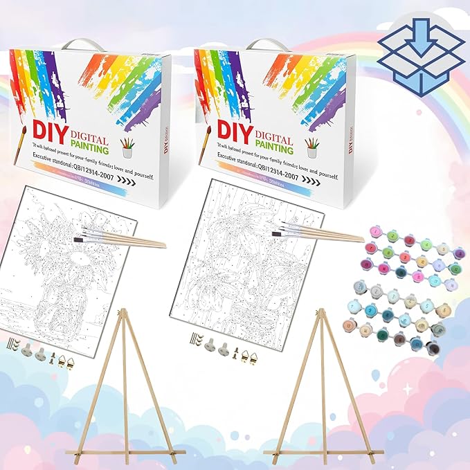 BAISITE Paint by Numbers Kit for Adults Beginners,12" Wx16 L 2 Pack Canvas for Painting Kits for Adults in Colorful Box 0304-ALREADY Framed