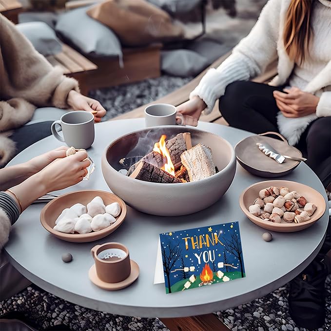 Whaline 24 Pack S'more Camping Theme Thank You Cards Greeting Cards with Envelopes Stickers Marshmallow Campfire Blank Note Card for Birthday Baby Shower Camper