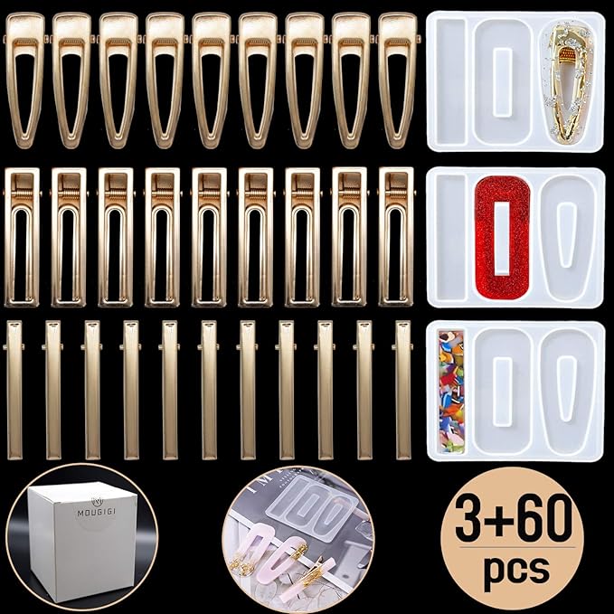 63PCS Resin Molds DIY Hair Clip Jewelry Casting Mold,Hair Clips Molds for Hair Pin Making, Hair Pin Silicone Molds for Epoxy Resin Crafts
