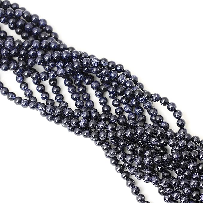 60PCS 6mm Natural Blue Sandstone Gemstone Round Loose Beads Stone Beads for Jewelry Making DIY Findings 1 Strand 15"