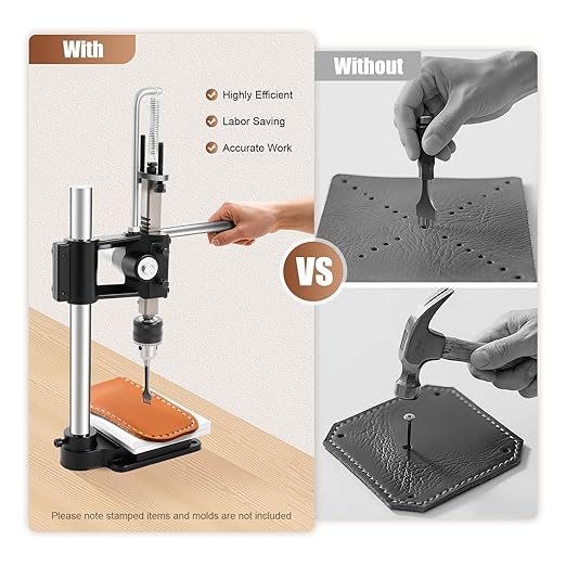 Leather Press, Leather Embossing Machine, Manual Press Puncher with PP Plate and Aluminum Plate, for DIY Craft, Punching, Pronging, Stamping Process