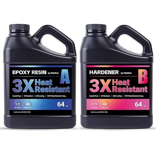 Ultra Heat Resistant Epoxy Resin 1 Gallon, 1:1 AB Mixing Resin Kit 195℉ Heat Distortion Temperature Epoxy Kit for Surface Coating, DIY Coasters, Trays, and Crafts