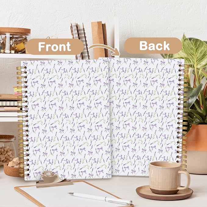 MOFUYU Purple Spiral Preppy Notebook,Floral Journals,Purple Preppy School Supplies,Journal for Women,Cute School Supplies for Girls,Campus Notebook A5 Size 5.5x8.3