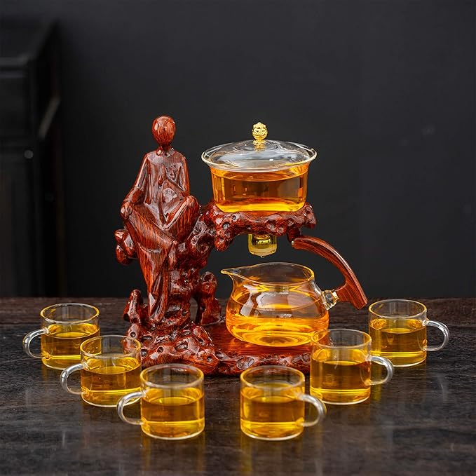 Kungfu Tea Sets Semi Automatic Glass Teapot Set (Meditation-red)