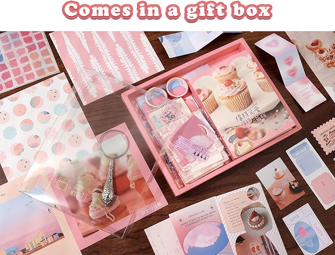 Draupnir Pink Cute Kawaii Aesthetic Scrapbook Kit(348pcs), Bullet Junk Journal Kit with Journaling/Scrapbooking Supplies, Stationery,A6 Grid Notebook with Graph Ruled Pages DIY Gift for Teen Girl