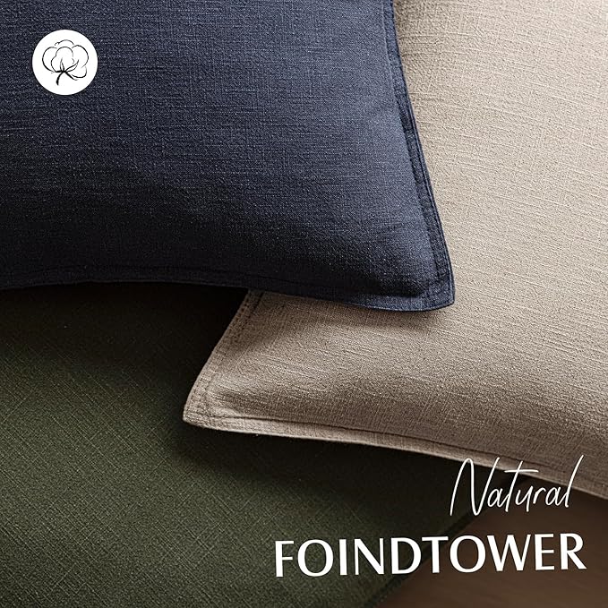 Foindtower Set of 2, Decorative Linen Soild Throw Pillow Covers Soft Accent Cushion Euro Case Boho Farmhouse Pillowcase for Chair Couch Sofa Bedroom Living Room Home Decor 26 x 26 Inch Natural Linen