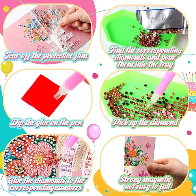 Saillong 12 Pack Happy Birthday Diamond Painting Greeting Card Kits DIY Diamond Art Cards with Envelopes Birthday Cake 5d Rhinestones Painting Kits for Adults DIY Crafts Family Friend Birthday Gifts