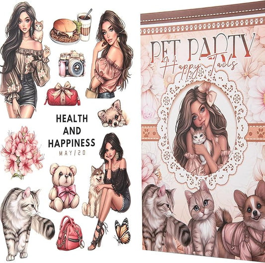 YagCu Scrapbook Sticker Book, Pets Dogs Cats Journaling Stickers, Animal Junk Journal Supplies, Pre-Cut Aesthetic Scrapbooking Stickers for Adults, Decorative Ephemera Bullet Planner DIY Arts Craft