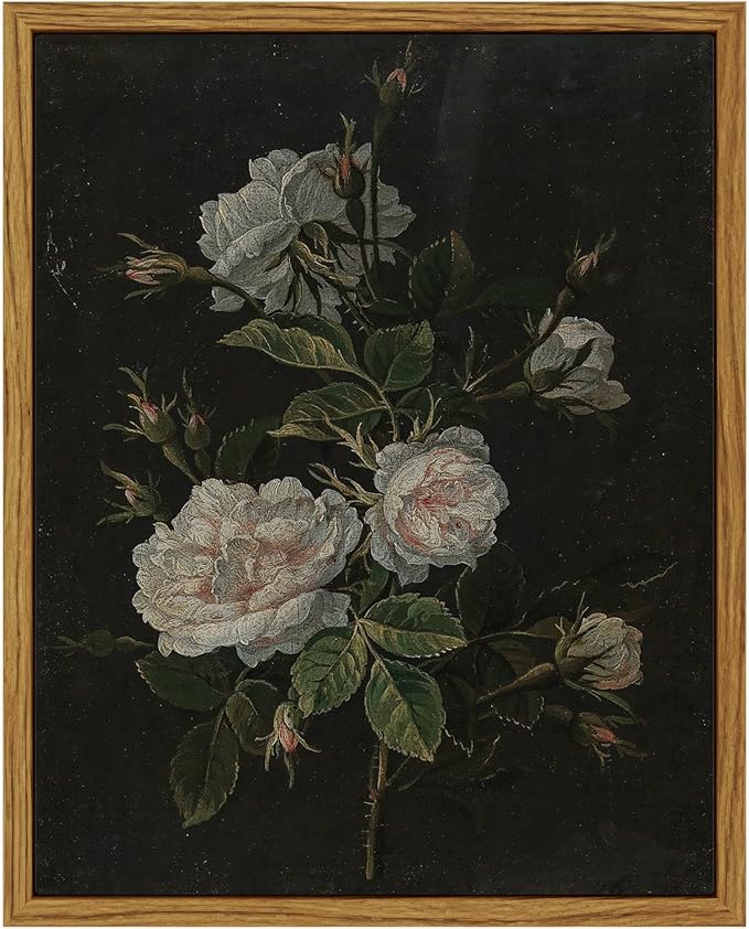 VIYYIEA Vintage Framed Wall Art, Retro Floral Paintings Art Decor Aesthetic, Canvas Print Artwork, Classical Flower Wall Pictures for Bedroom Living Room Fireplace Shelf, 8x10 Inch