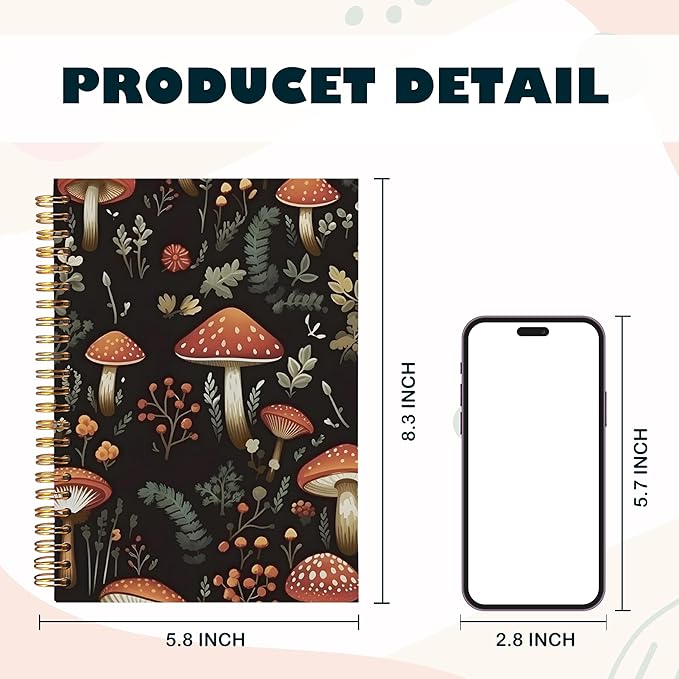 BearCake Red Mushroom Notebook Journal, Mushroom Gifts for Women, Dark Academia Mushroom Notebooks Gifts for Mushroom Lovers, Notebooks for Work Note Taking, Hardcover Spiral Notebook 5.5x8.3