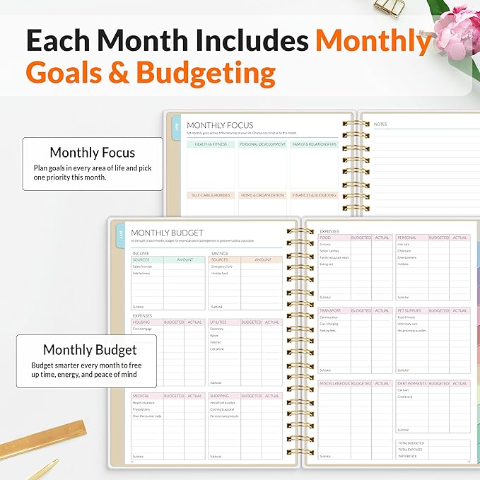 SUNEE Home Planner 2026, Work from Home Planner w/Stickers, JAN 2026 - DEC 2026, Monthly Budget Planner, Checklists for Routines and Goals, Monthly Calendar, Gift-Ready Pack, Poly Laminated Cover,Vine
