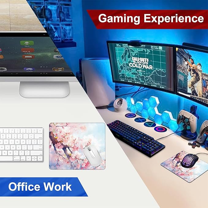 Mouse Pad, Watercolor Pink Cherry Blossoms Mouse Pads for Desk,Soft Computer Mouse Mat Square Waterproof Non-Slip Rubber Base Gaming MousePads for Women Men,Laptop,Office