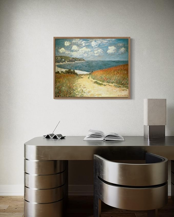 Path in the Wheat Claude Monet Wall Art Print Poster, Impressionist Painting Wall Art Wall Decor, for Bedroom and Living room Bathroom Decor 115 (Path in the Wheat, 8 x 10 inches, Wood Frame)