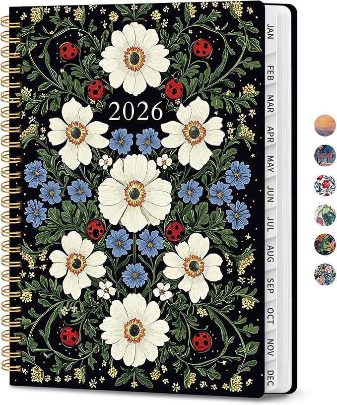 2026 Planner, Weekly and Monthly Calendar Planner for Women, Jan 2026 - Dec 2026, Hardcover Planning Agenda book with Tabs, Spiral Bound, Inner Pocket, Perfect for School Office Supplies, 6.3" x 8.5" - Ladybug Garden