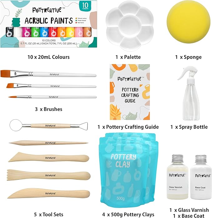 MCOOH Air Dry Clay Kit for Beginners - All-in-One Pottery Set with Sculpting Tools, Paints, Varnish, DIY Craft Kit to Make Trinkets, Home Decor, Gifts