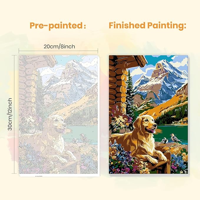 MXJSUA Cabin Dog Framed Paint by Numbers for Adults Beginners, Easy Adults' Paint-by-Number Kits on Canvas with Easel, Animal Acrylic Number Painting Crafts Kits Gifts for Home Decor, 8x12inch