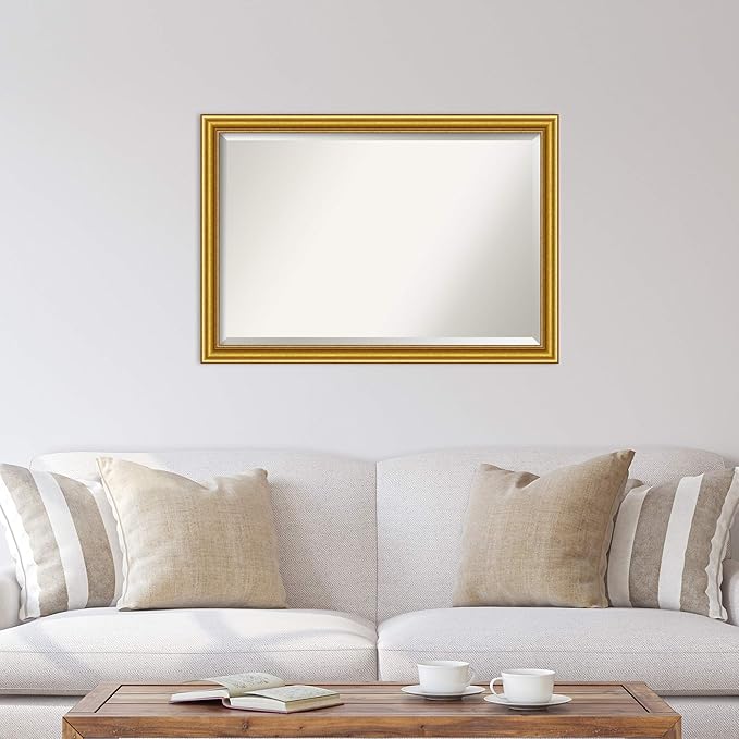 Amanti Art Gold Wall Mirror 28x40 Townhouse Gold Rectangle Bathroom Mirror for Wall Decor Living Room, Large Traditional Wood Frame, Hangs Horizonally and Vertically, Bathroom Decor, Beveled Edge