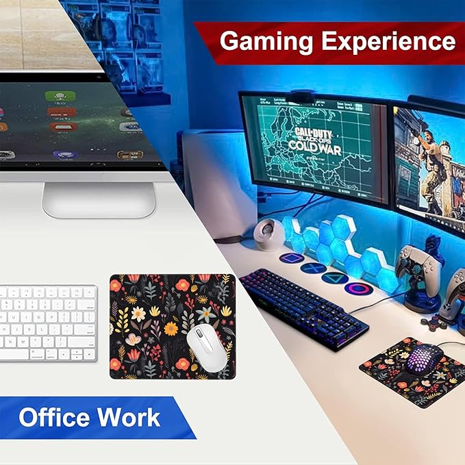Mouse Pad, Boho Colorful Floral Mouse Pads for Desk,Soft Computer Mouse Mat Square Waterproof Non-Slip Rubber Base Gaming MousePads for Women Men,Laptop,Office
