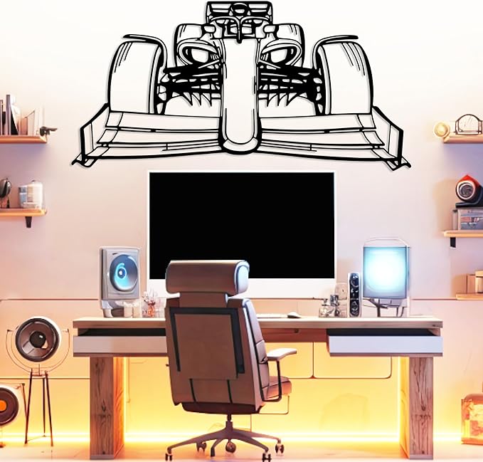 Formula Car Metal Wall Art, Sports Car Metal Silhouette, Formula Car Lovers Metal Wall Decor, Racing Gifts For Men, Minimalist Sculpture for Garage, Man Cave, Gift for Father's, (Black-30" x8.2" inch)