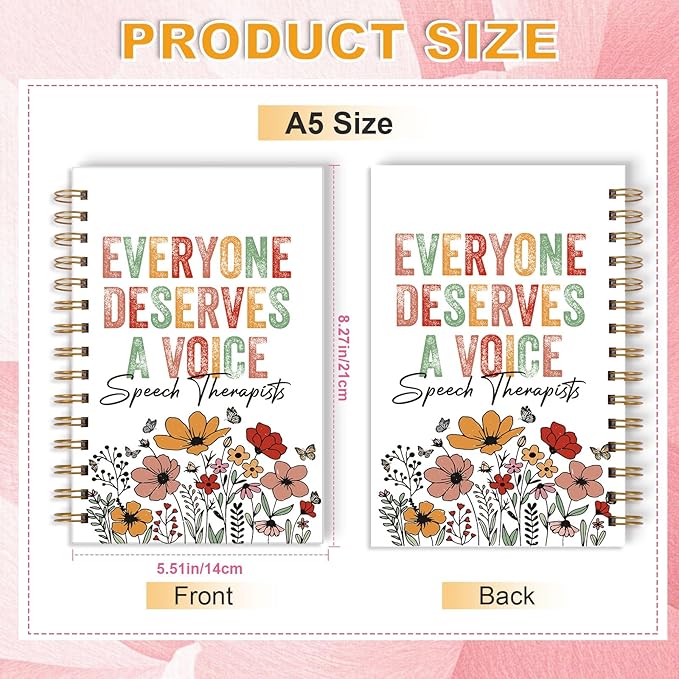 SLP Spiral Journal Notebook - Boho Flower Speech Therapist Gifts for Women SLP Gift for Speech Therapist, Spiral Notebooks Language Pathologist Gift Everyone Deserves a Voice Journal 5.5x8.3in