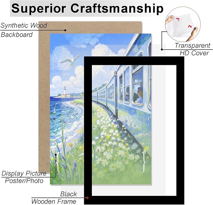 KTKDE18x24 Poster Frame Black 3 Pack, 24 by 18 Picture Frames Wooden with Polished Plexiglass,Horizontal or Vertical Wall Mounting Hanging Large Studio Gallery Photo Frames Wall Art
