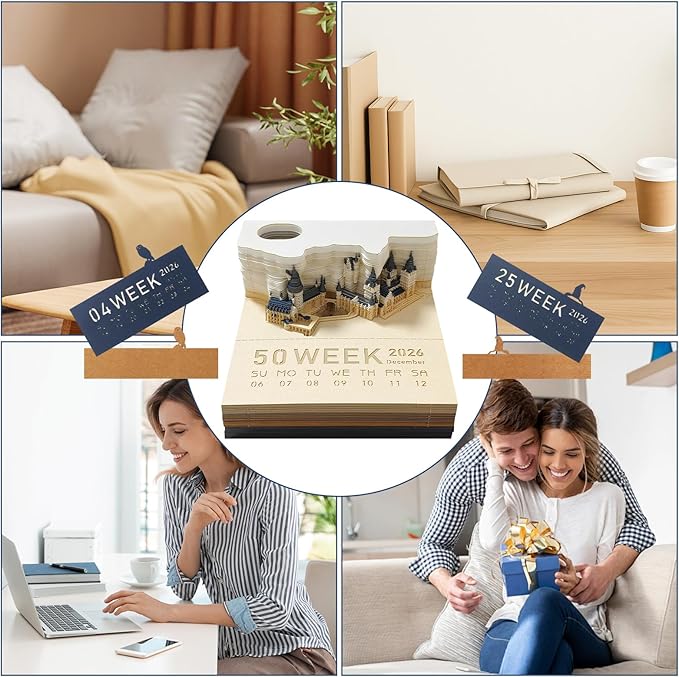 Time Piece Calendar- 2026 3D Timepiece Pocket Calendar, Desk Calendar with Lights Smart Desktop Memo Pad for Desk Decorations.