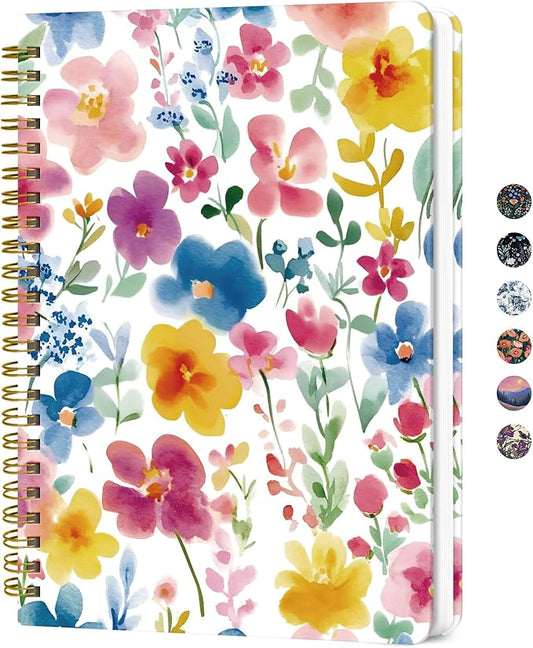 Lined Spiral Journal for Women, A5 Hardcover Cute Notebook for Work & Note Taking, Aesthetic Pretty Journal for Writing, 140 Pages, 6"x8", Bloom Floral
