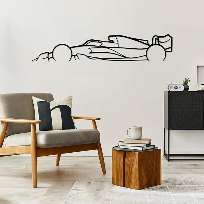 Formula Car Metal Wall Art, Sports Car Metal Silhouette, Formula Car Lovers Metal Wall Decor, Racing Gifts For Men, Minimalist Sculpture for Garage, Man Cave, Gift for Father's, (Black-25"x 6.9" inch)
