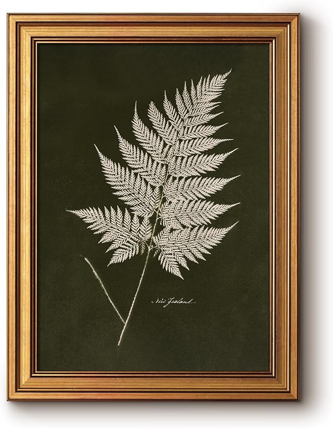 Bzstyleart Vintage Wall Art Decor Bedroom,Vintage Gold Framed Artwork,Fern Leaves Botanical wall Art Living Room,Canvas Picture Painting Room Decor Aesthetic,12 x 16 Inch