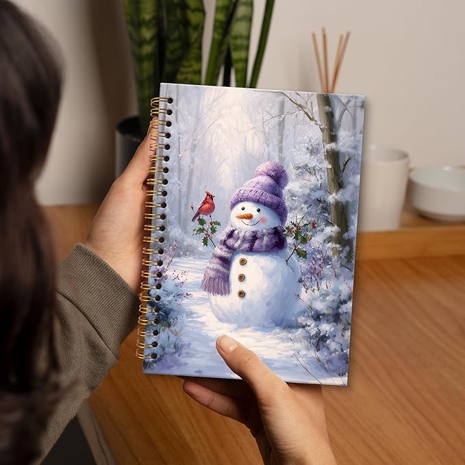 XNXLDYLH Purple Winter Christmas Snowman Notebook Journal, Vintage Spiral Notebook, Nature Woodland Journals Notebooks for Women Men, Christmas Winter Cardinal Office School Supplies Gifts, 5.5x8.3In
