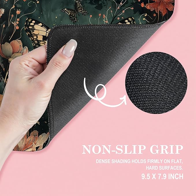 Moody Floral Butterfly Mouse Pad, Dark Contemporary Botanical Butterfly Mouse Pads Mousepad for Desk Home Office Dorm Laptop, Gothic Nature Office Supplies Desk Accessories, 9.5x7.9 Inch