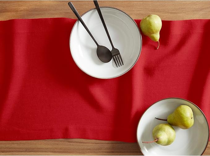 Solino Home 100% Pure Linen Red Table Runner 60 Inches - 14 x 60 Inch Coffee Tables, Dresser, Sideboard, Living Room - Sonoma Classic Design Valentines